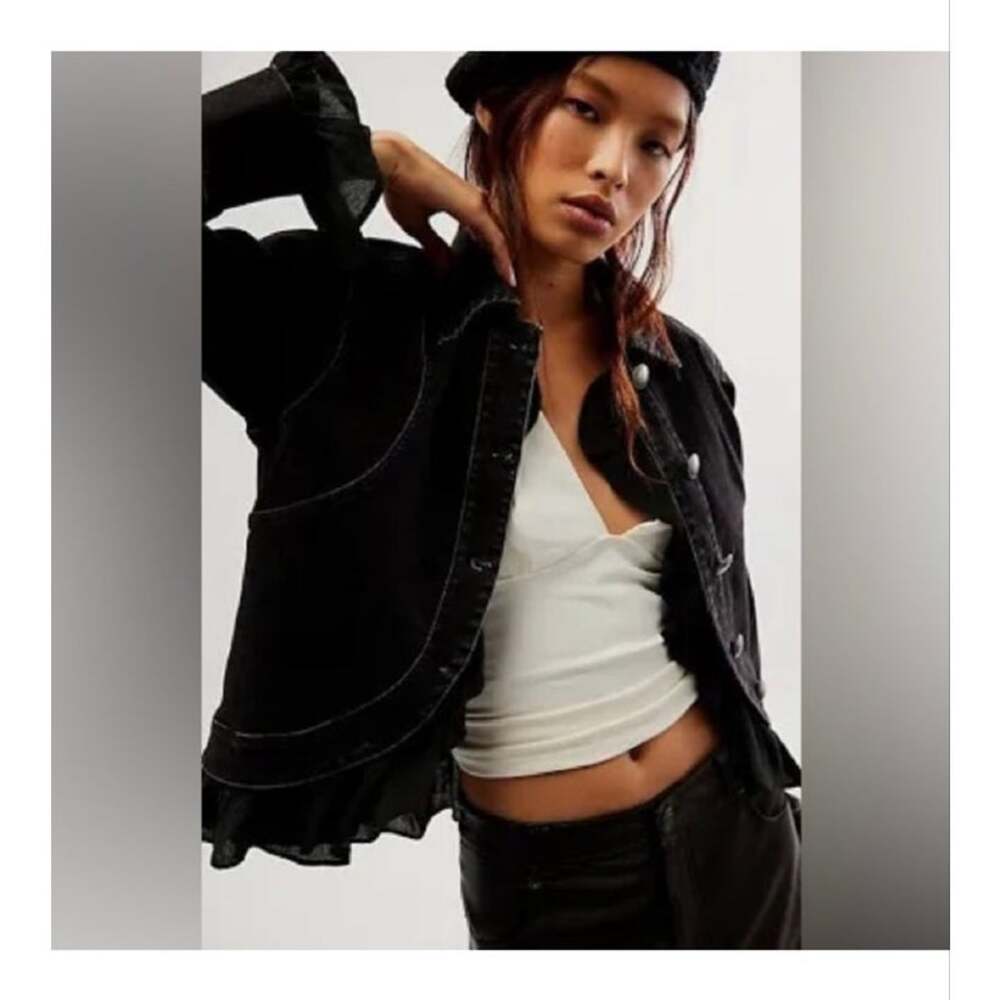 Free People Suki Ruffle Black Jacket size Medium